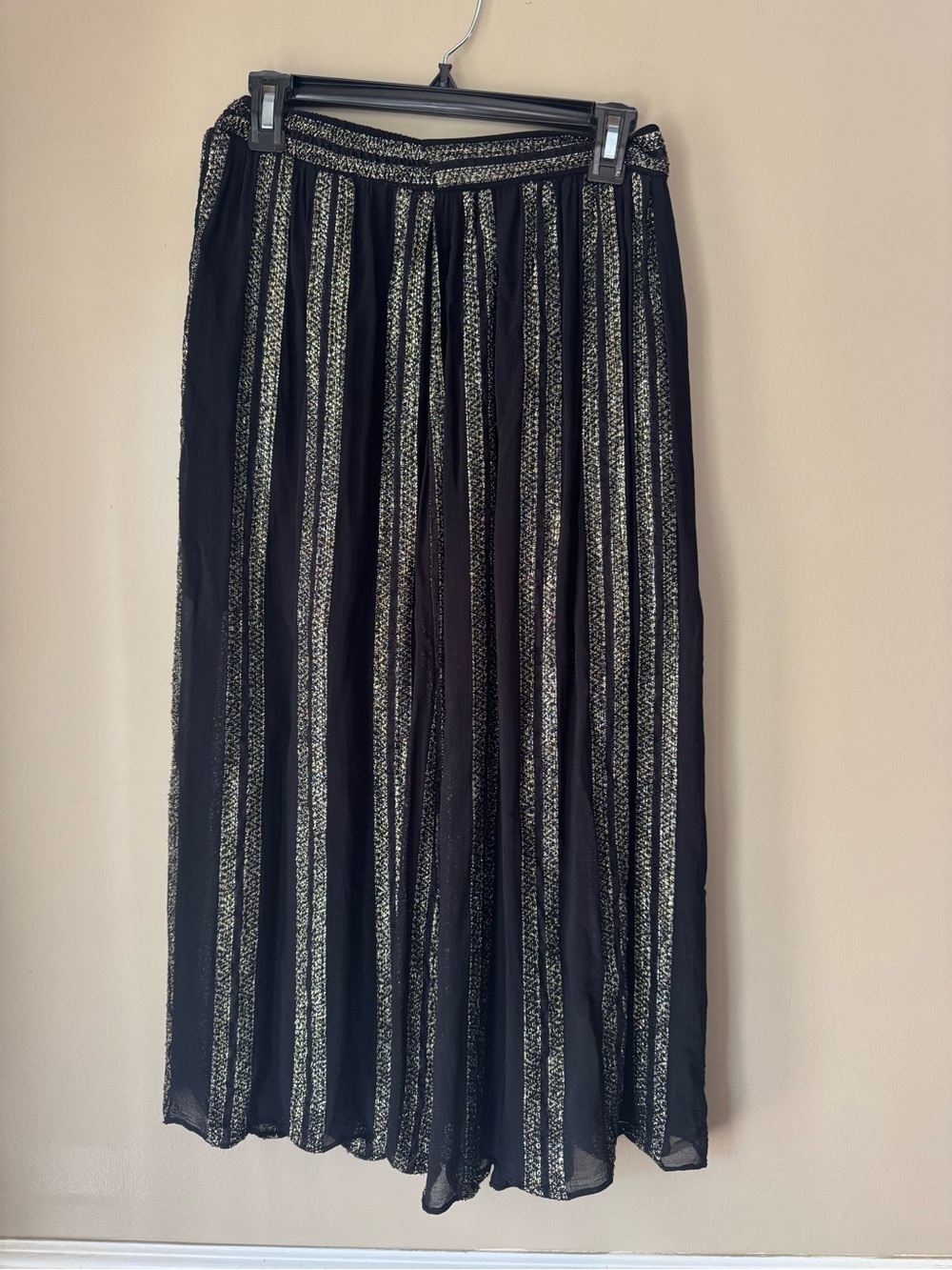 Free People Black Maxi Skirt with Gold Metallic Stripes GORGEOUS!